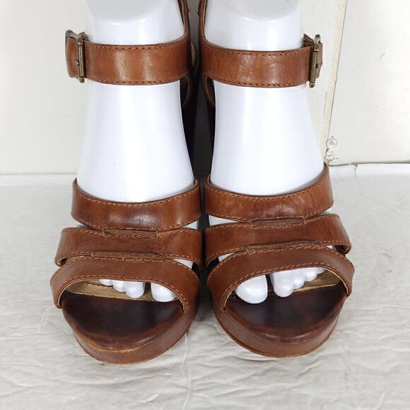 Frye Women’s Alex Seam 2 Sandals US 8,5M Brown Leather Platform Wedge Sandals - Picture 4 of 14